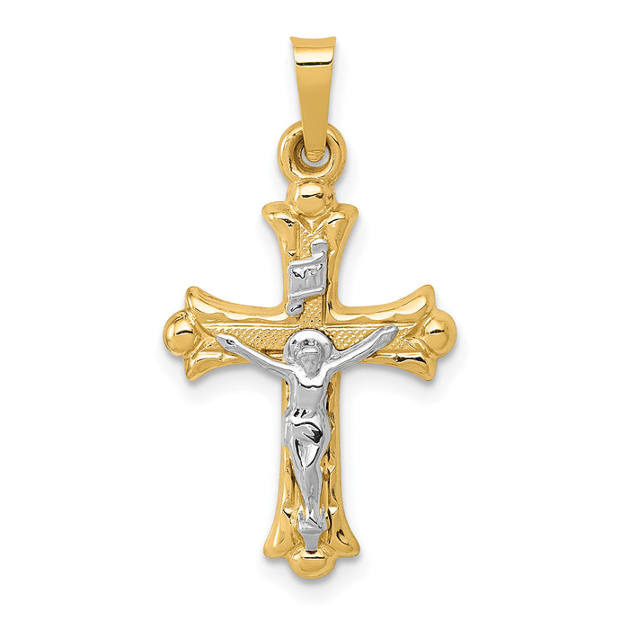 14k Two-Tone Polished INRI Crucifix Cross Pendant-XR1490