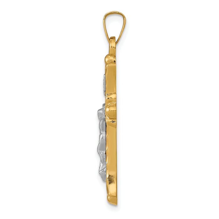 14k Two-Tone Textured and Polished INRI Crucifix Cross Pendant-XR1491