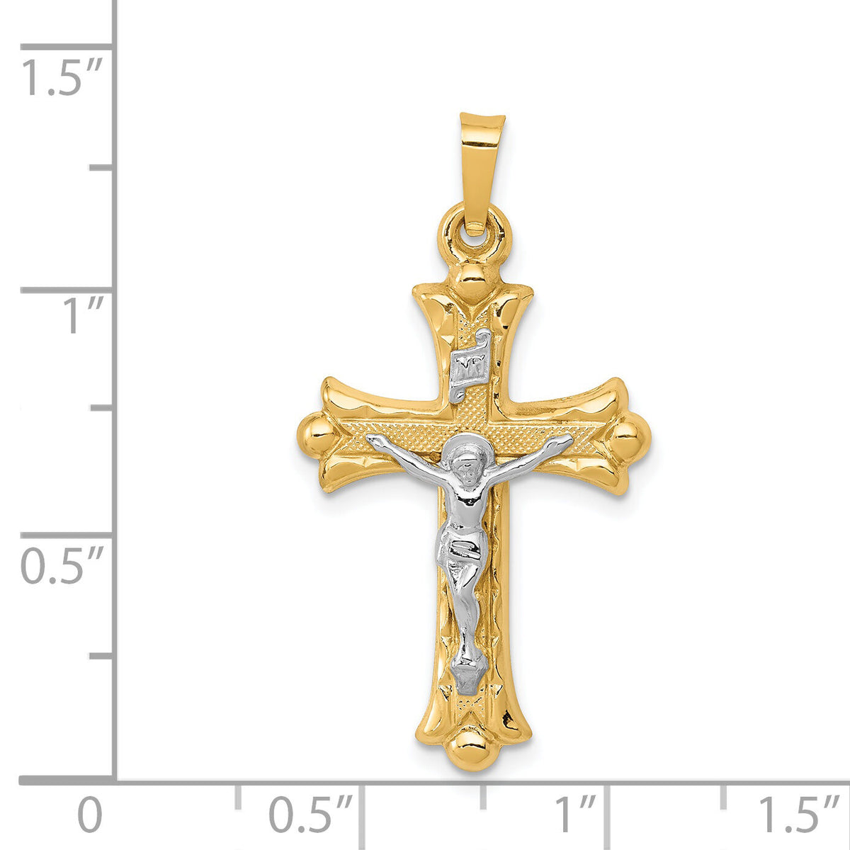 14k Two-Tone Textured and Polished INRI Crucifix Cross Pendant-XR1491