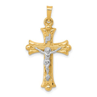 14k Two-Tone Textured and Polished INRI Crucifix Cross Pendant-XR1491