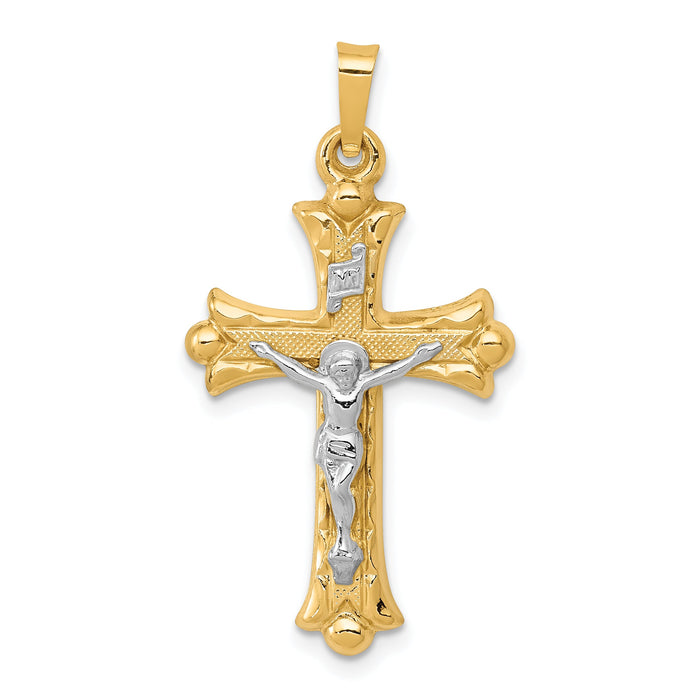 14k Two-Tone Textured and Polished INRI Crucifix Cross Pendant-XR1491