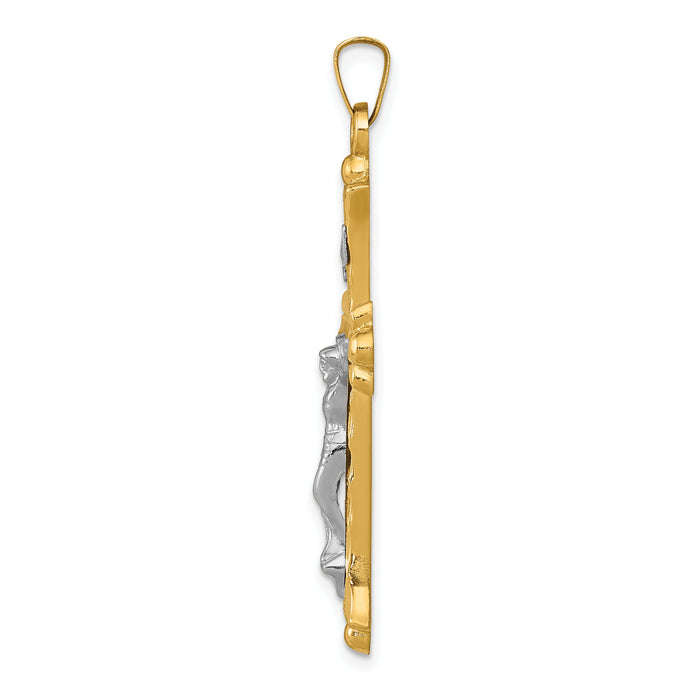 14k Two-Tone Textured and Polished INRI Crucifix Pendant-XR1492