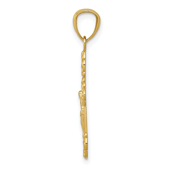 14k Gold Polished INRI Small Crucifix Pendant-XR1494