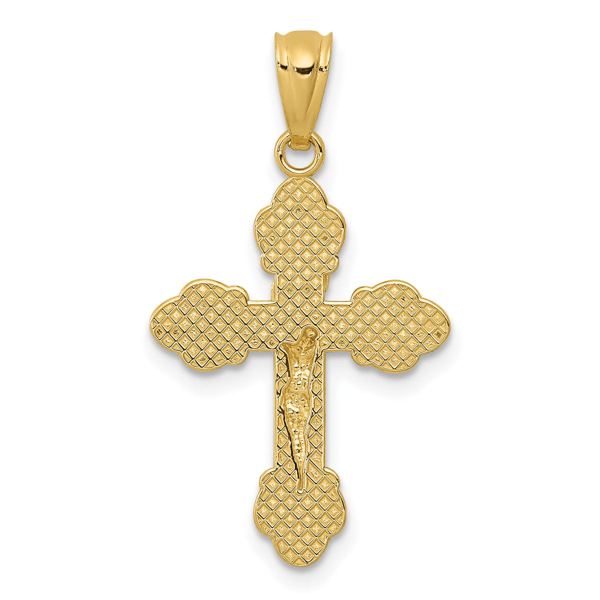 14k Gold Polished INRI Small Crucifix Pendant-XR1494