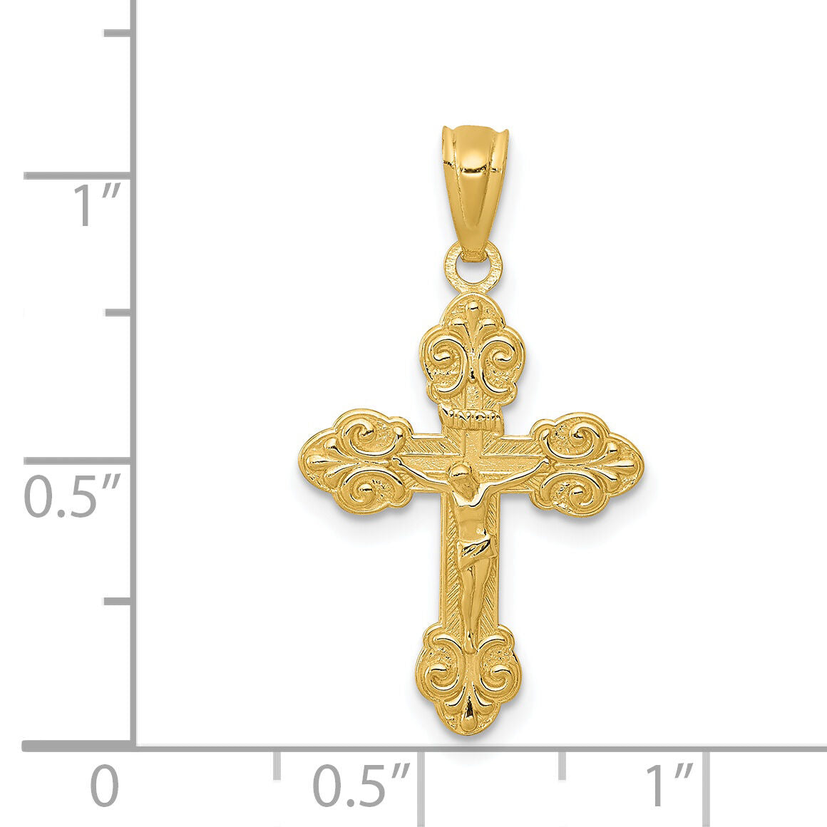 14k Gold Polished INRI Small Crucifix Pendant-XR1494