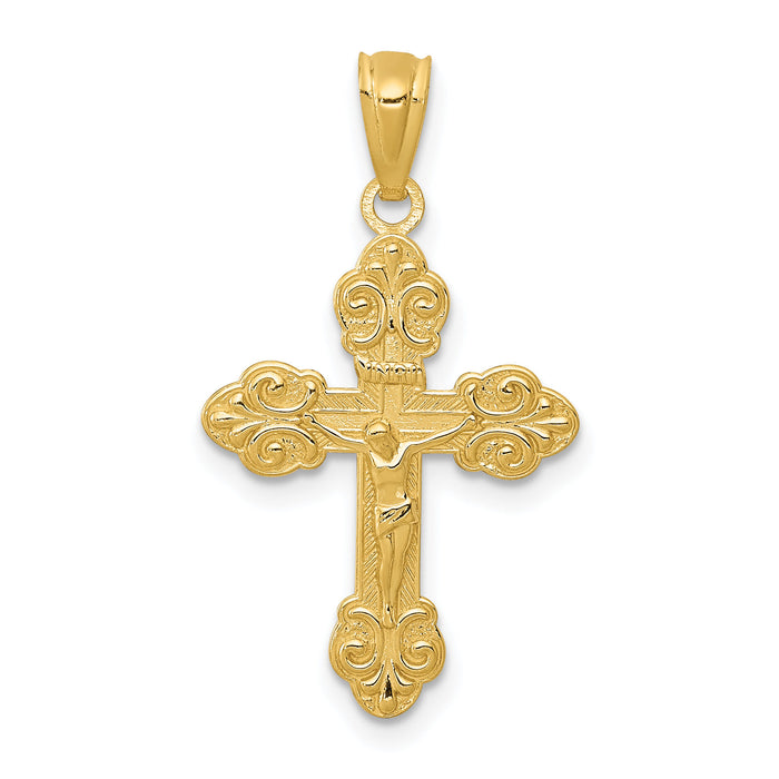 14k Gold Polished INRI Small Crucifix Pendant-XR1494
