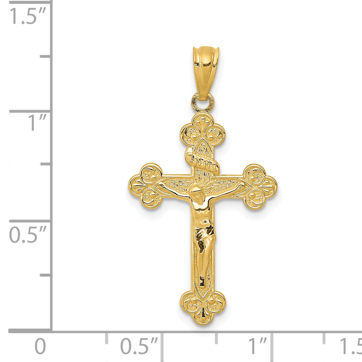 14k Gold Polished INRI Medium Crucifix Pendant-XR1495