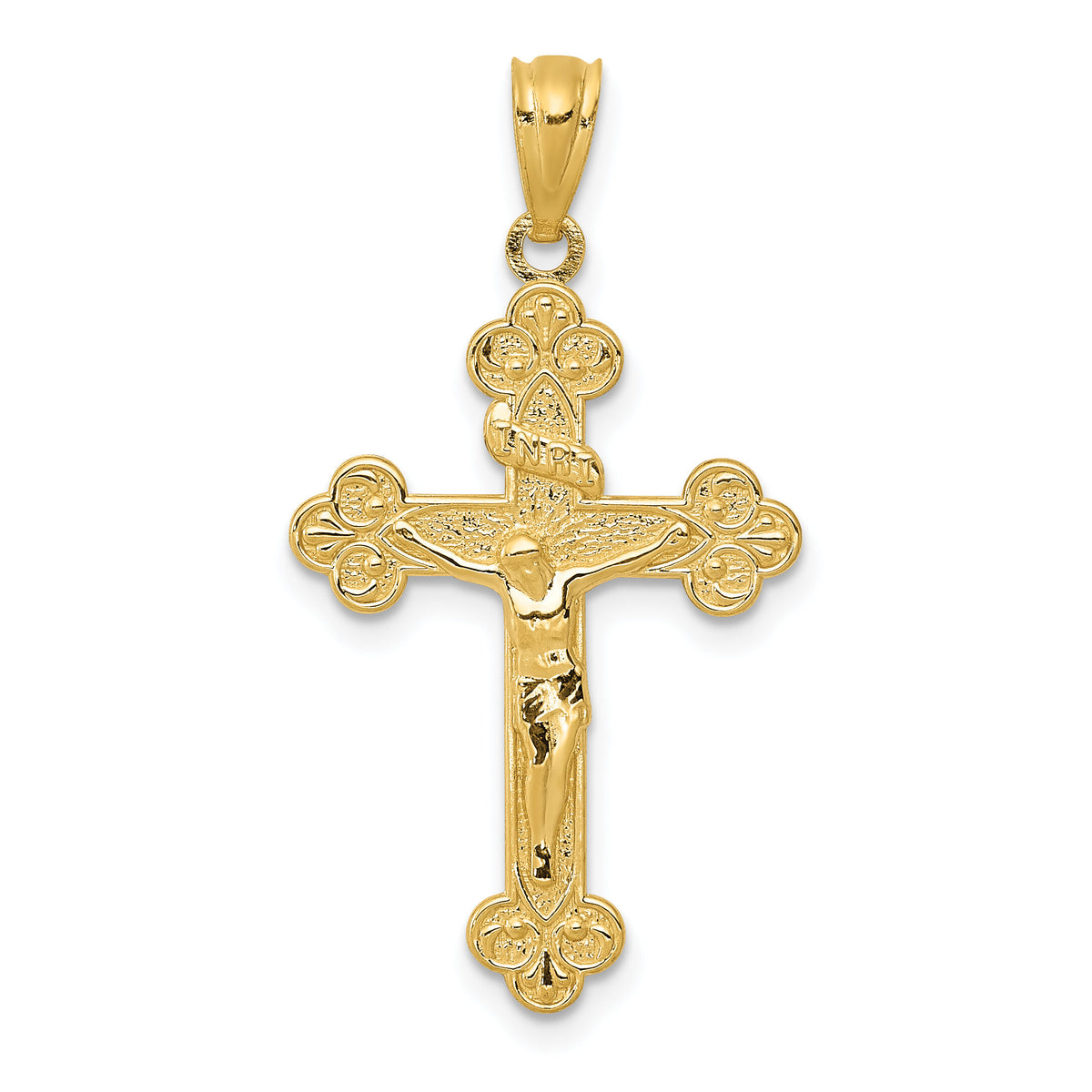 14k Gold Polished INRI Medium Crucifix Pendant-XR1495