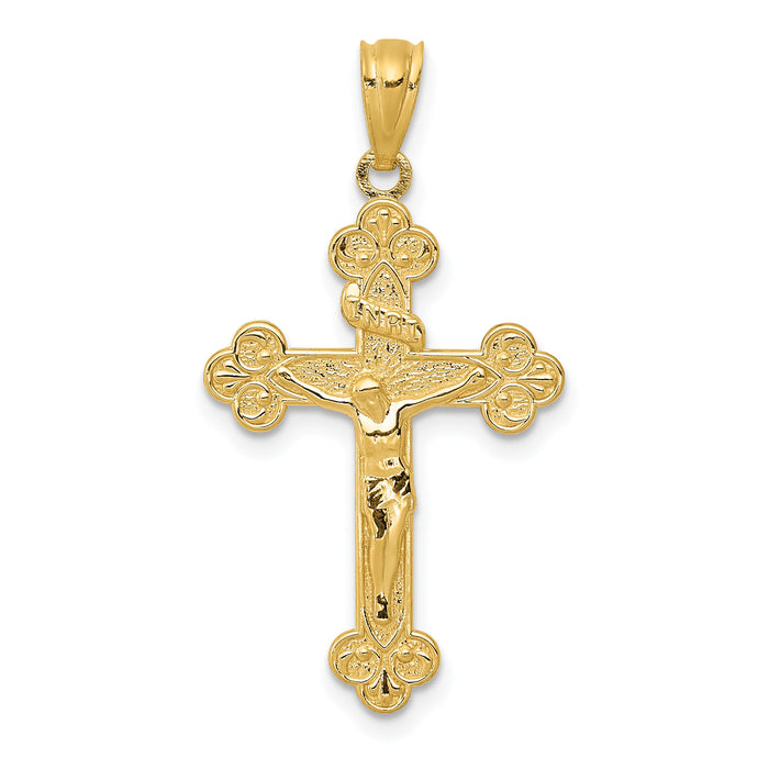 14k Gold Polished INRI Medium Crucifix Pendant-XR1495