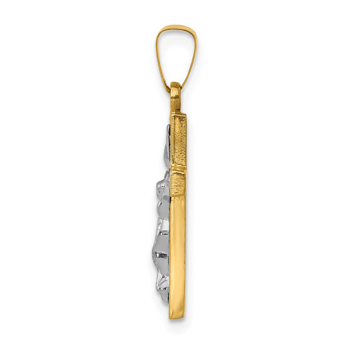 14K w/Rhodium Polished Inri Crucifix Pendant-XR1496