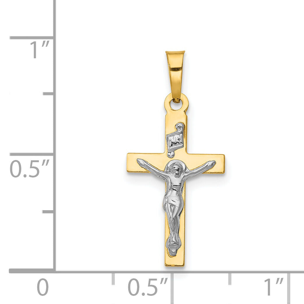 14K w/Rhodium Polished Inri Crucifix Pendant-XR1496