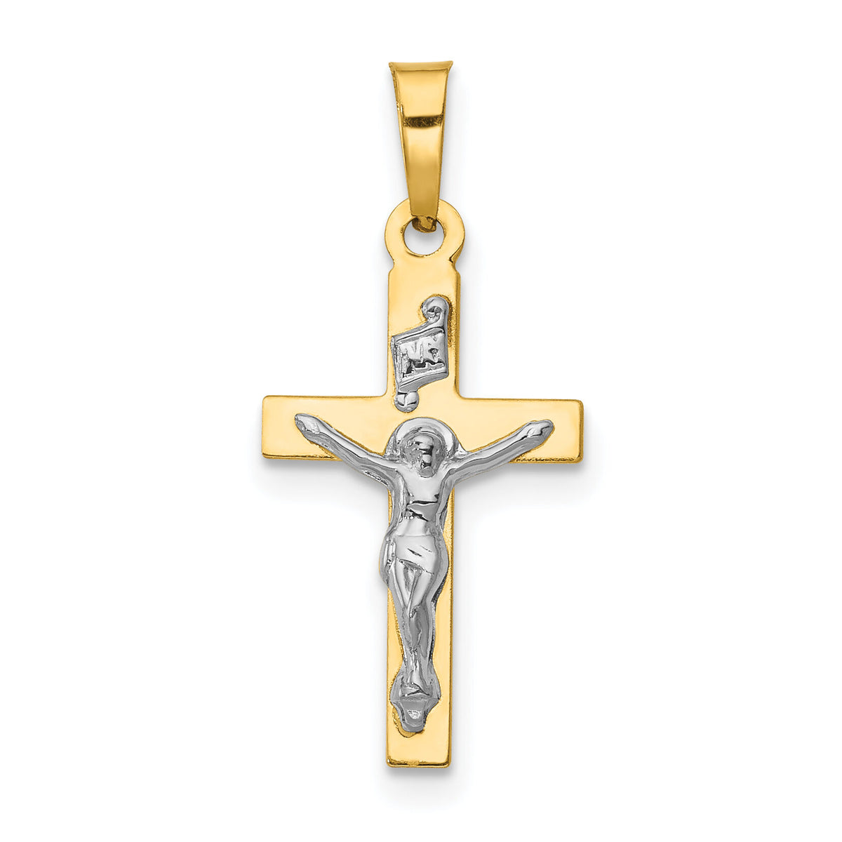 14K w/Rhodium Polished Inri Crucifix Pendant-XR1496