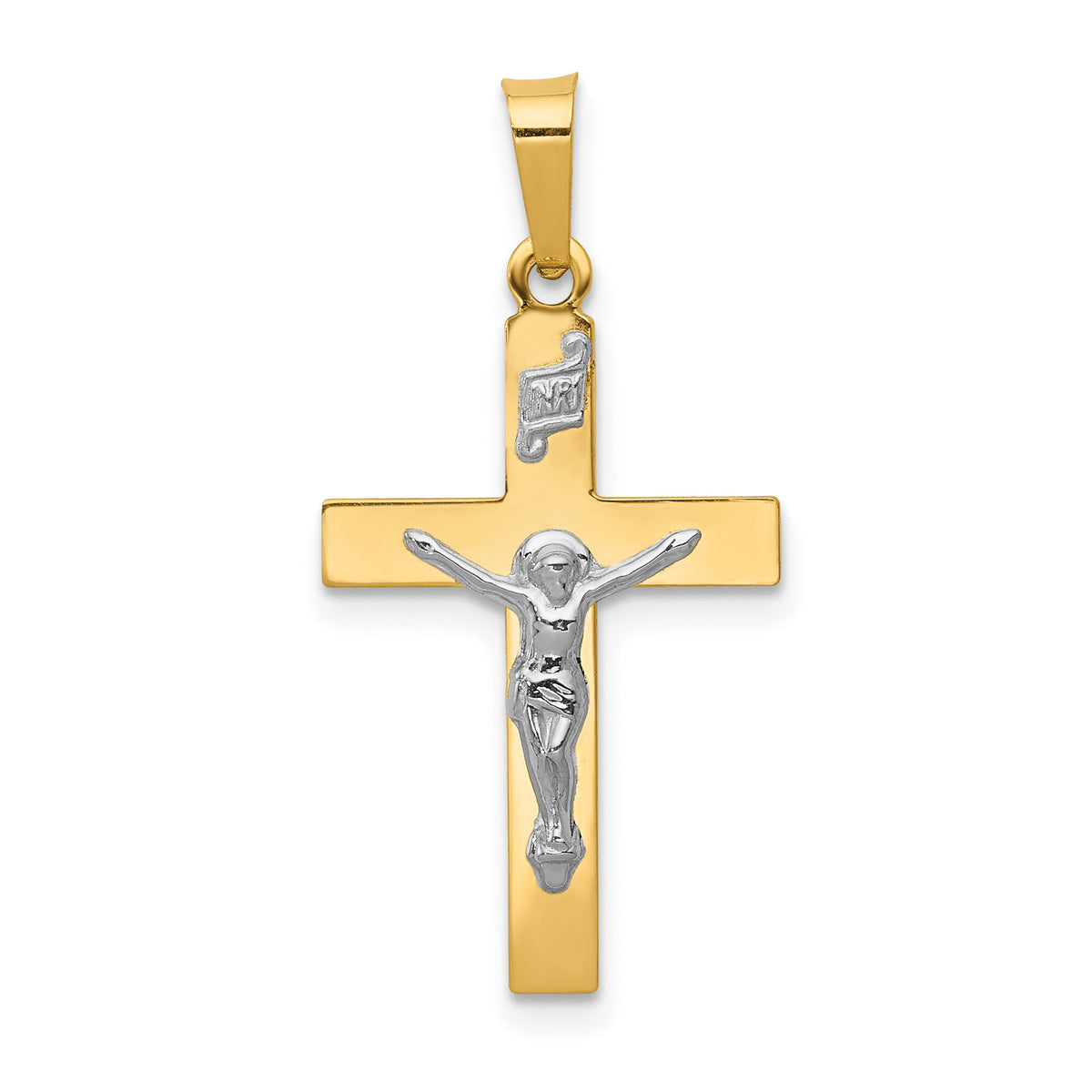14K w/Rhodium Polished Inri Crucifix Pendant-XR1497