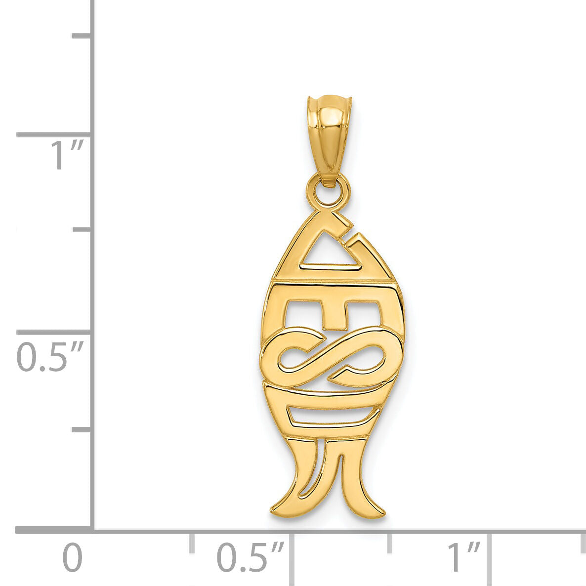 14K Gold Polished JESUS Fish Pendant-XR1511