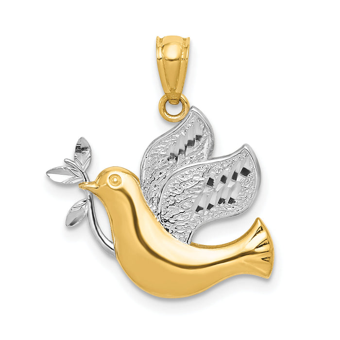 14k w/Rhodium Peace Dove Pendant-XR1512