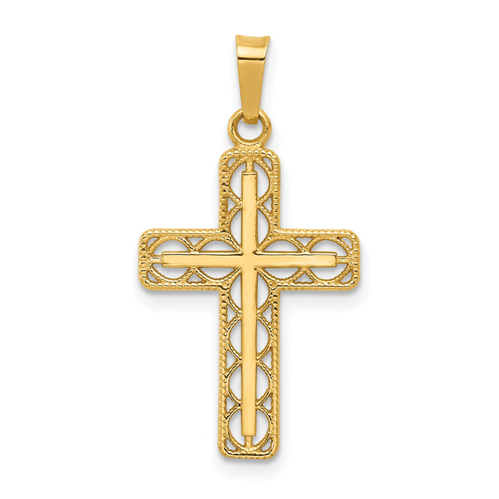 14k Polished Filigree Cross Pendant-XR1561