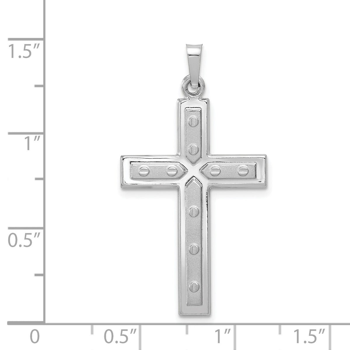 14k White Gold Polished and Satin w/Dots Cross Pendant-XR1565