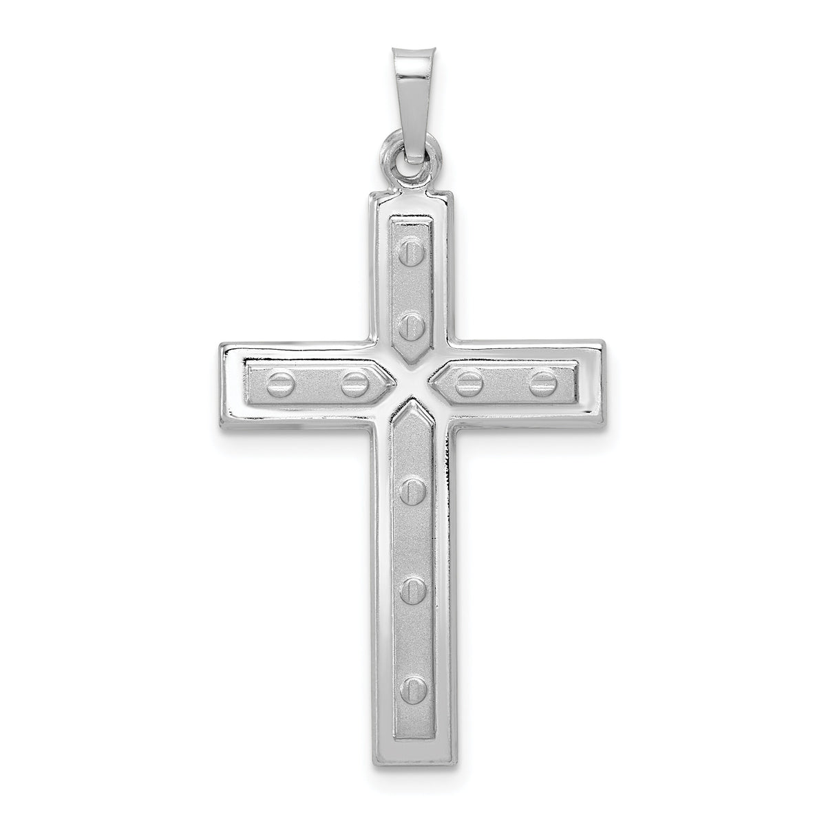 14k White Gold Polished and Satin w/Dots Cross Pendant-XR1565
