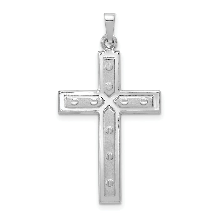 14k White Gold Polished and Satin w/Dots Cross Pendant-XR1565