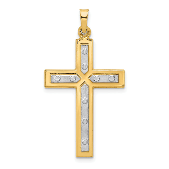 14K W/Rhodium Polished and Satin Cross Pendant-XR1566