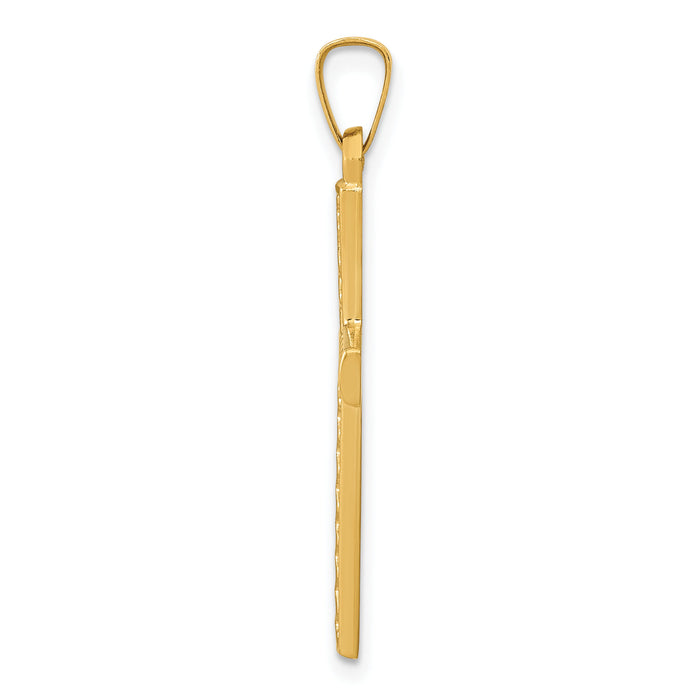 14k Polished Lattice Textured Cross Pendant-XR1575