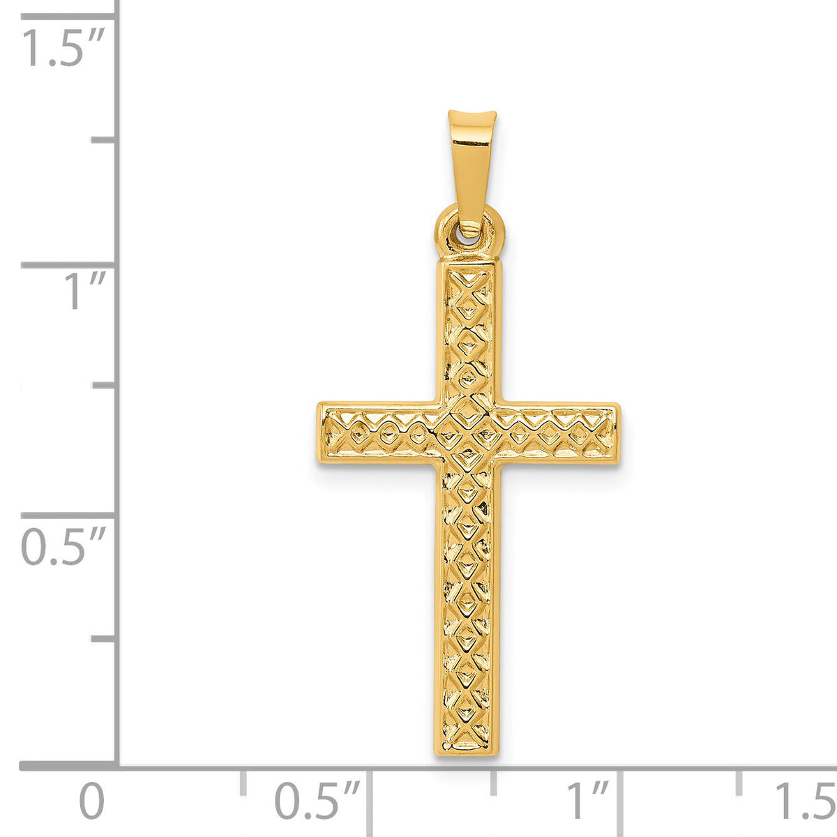 14k Polished Lattice Textured Cross Pendant-XR1575