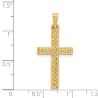 14k Polished Lattice Textured Cross Pendant-XR1575
