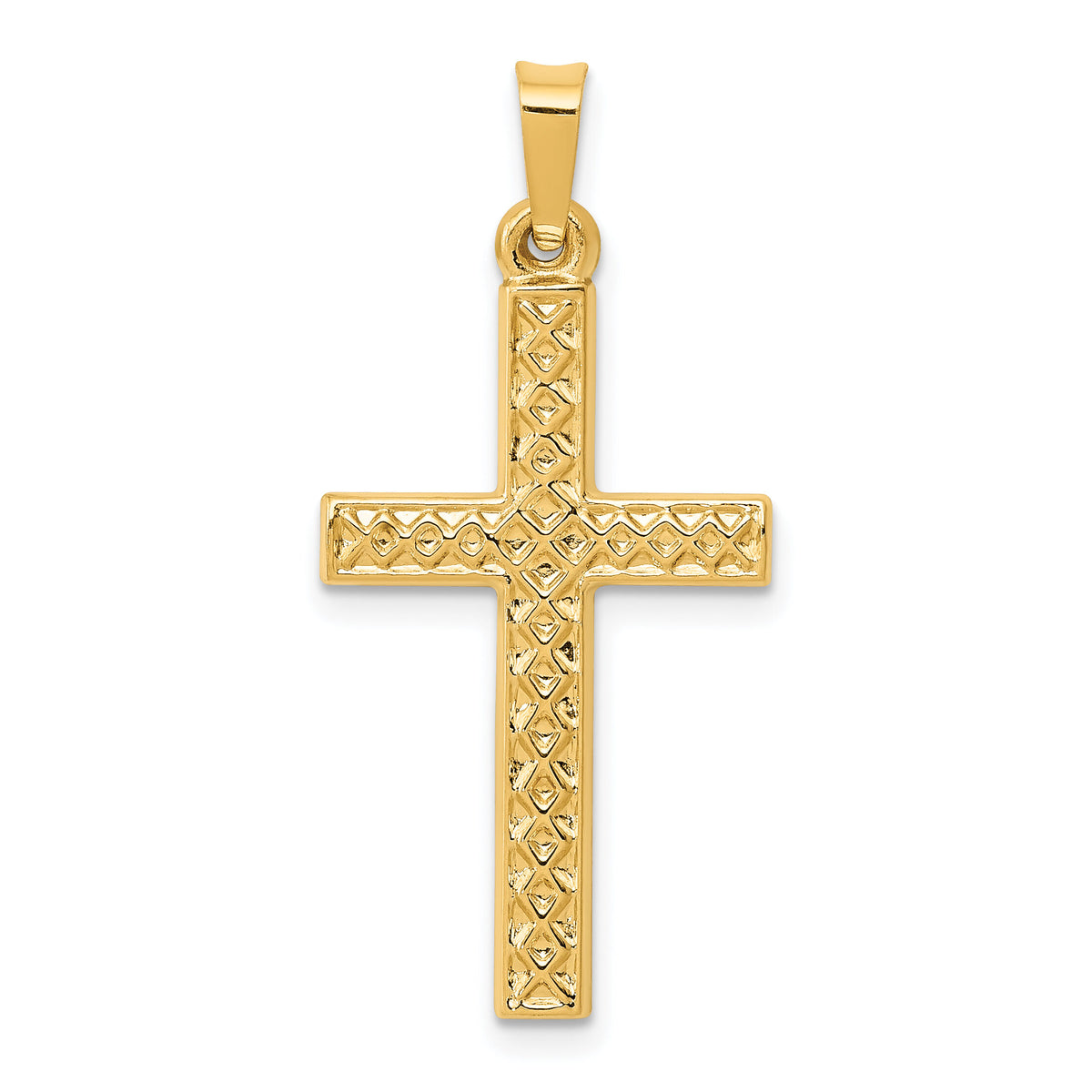 14k Polished Lattice Textured Cross Pendant-XR1575