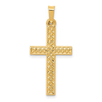 14k Polished Lattice Textured Cross Pendant-XR1575