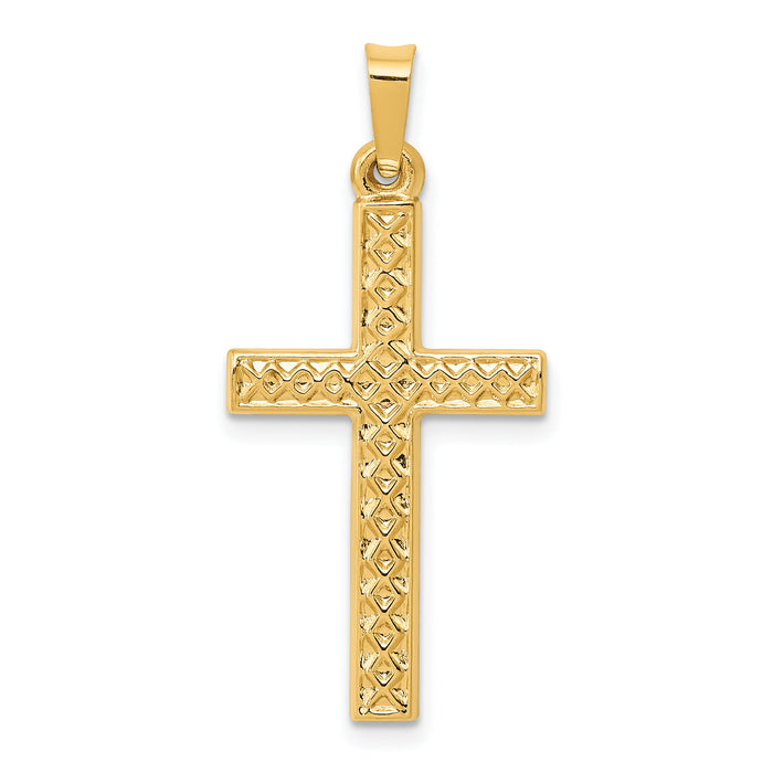 14k Polished Lattice Textured Cross Pendant-XR1575