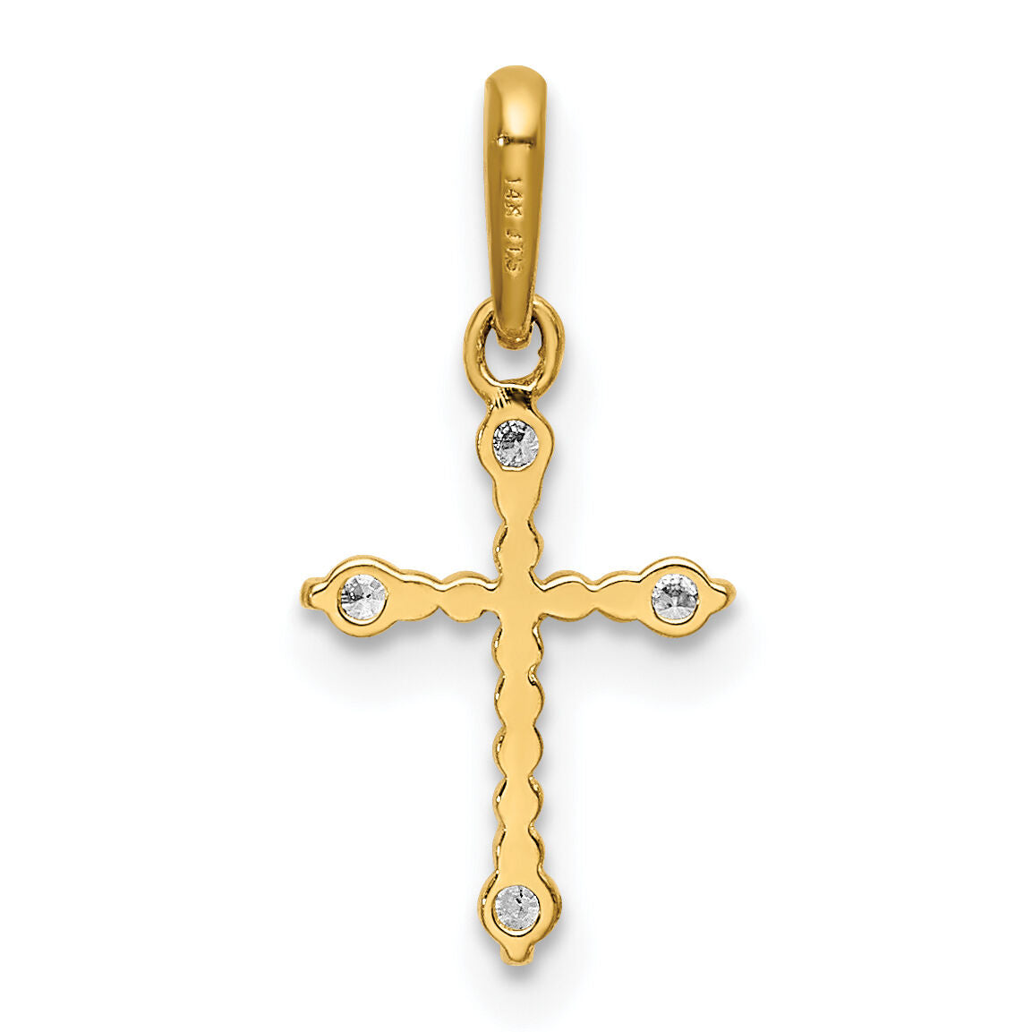 14k Polished Beaded CZ Cross Charm-XR1577