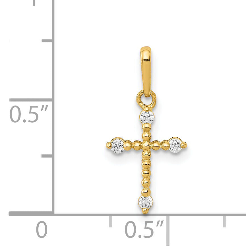 14k Polished Beaded CZ Cross Charm-XR1577