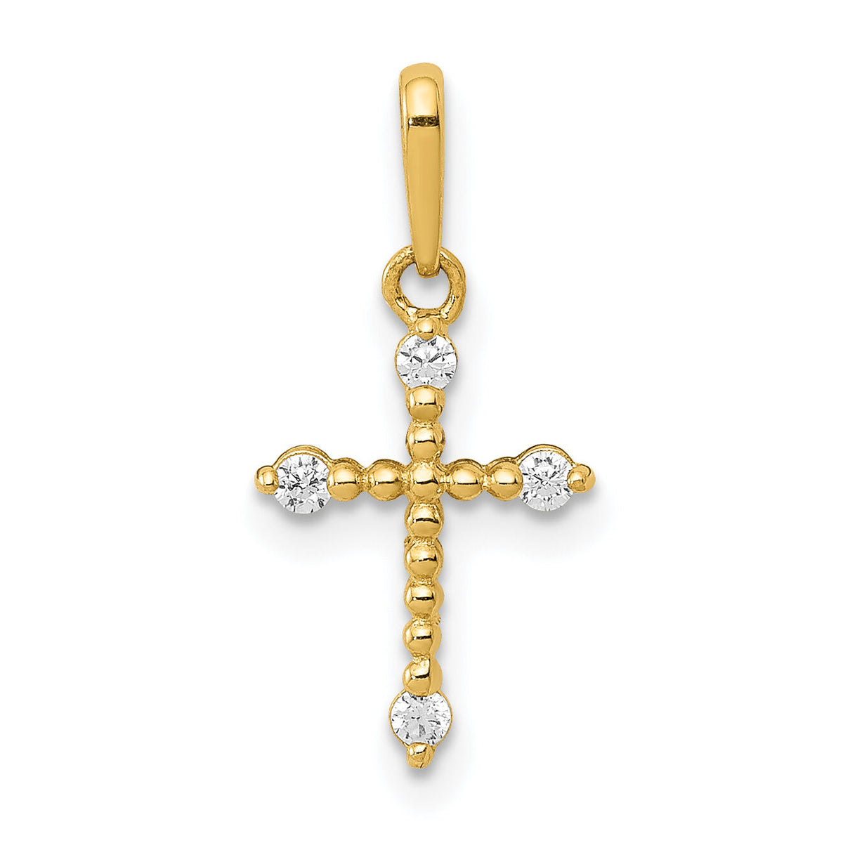 14k Polished Beaded CZ Cross Charm-XR1577