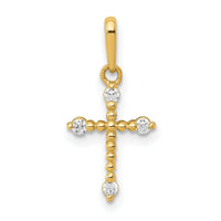 14k Polished Beaded CZ Cross Charm-XR1577