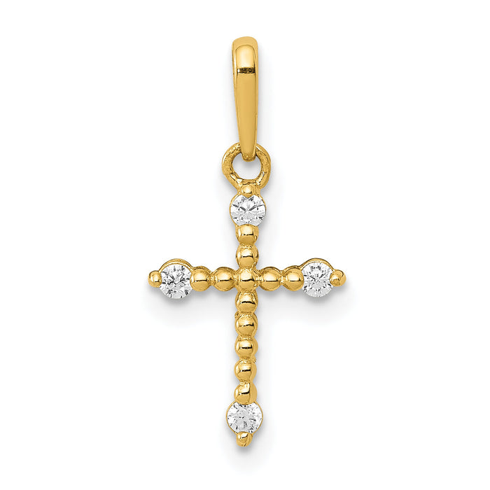 14k Polished Beaded CZ Cross Charm-XR1577