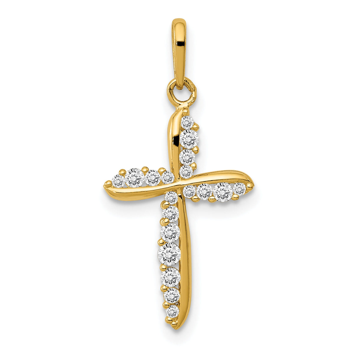 14k Polished CZ Cross Charm-XR1579
