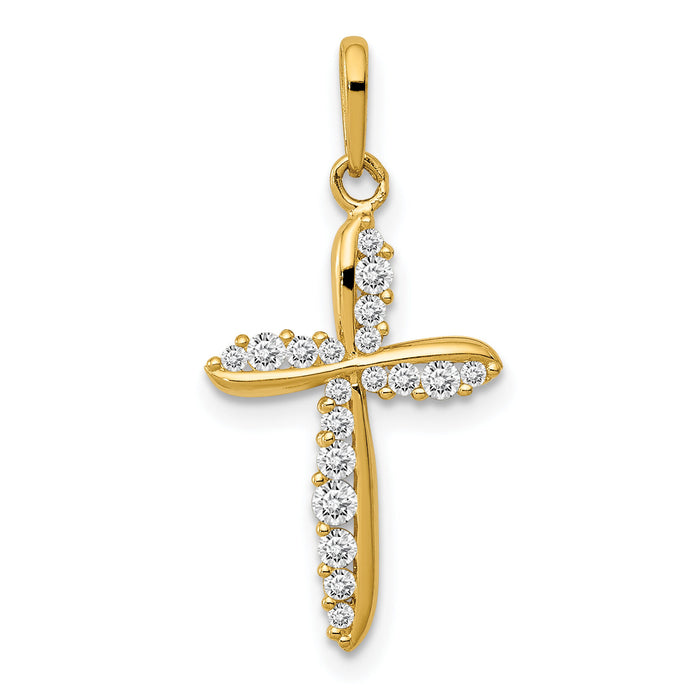 14k Polished CZ Cross Charm-XR1579