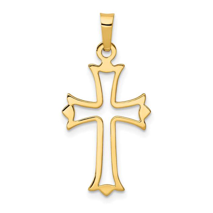 14k Polished Cut-out Fleur de Lis Cross Pendant-XR1603