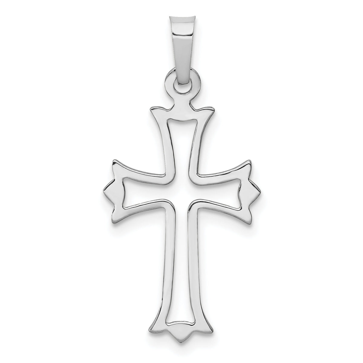 14k White Gold Polished Cut-out Fleur de Lis Cross Pendant-XR1604