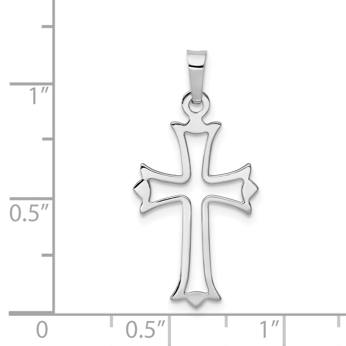 14k White Gold Polished Cut-out Fleur de Lis Cross Pendant-XR1604
