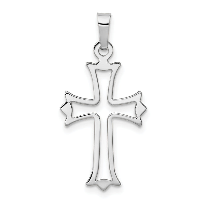 14k White Gold Polished Cut-out Fleur de Lis Cross Pendant-XR1604