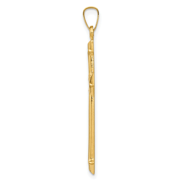 14k w/Rhodium Polished and Textured Passion Cross Pendant-XR1620