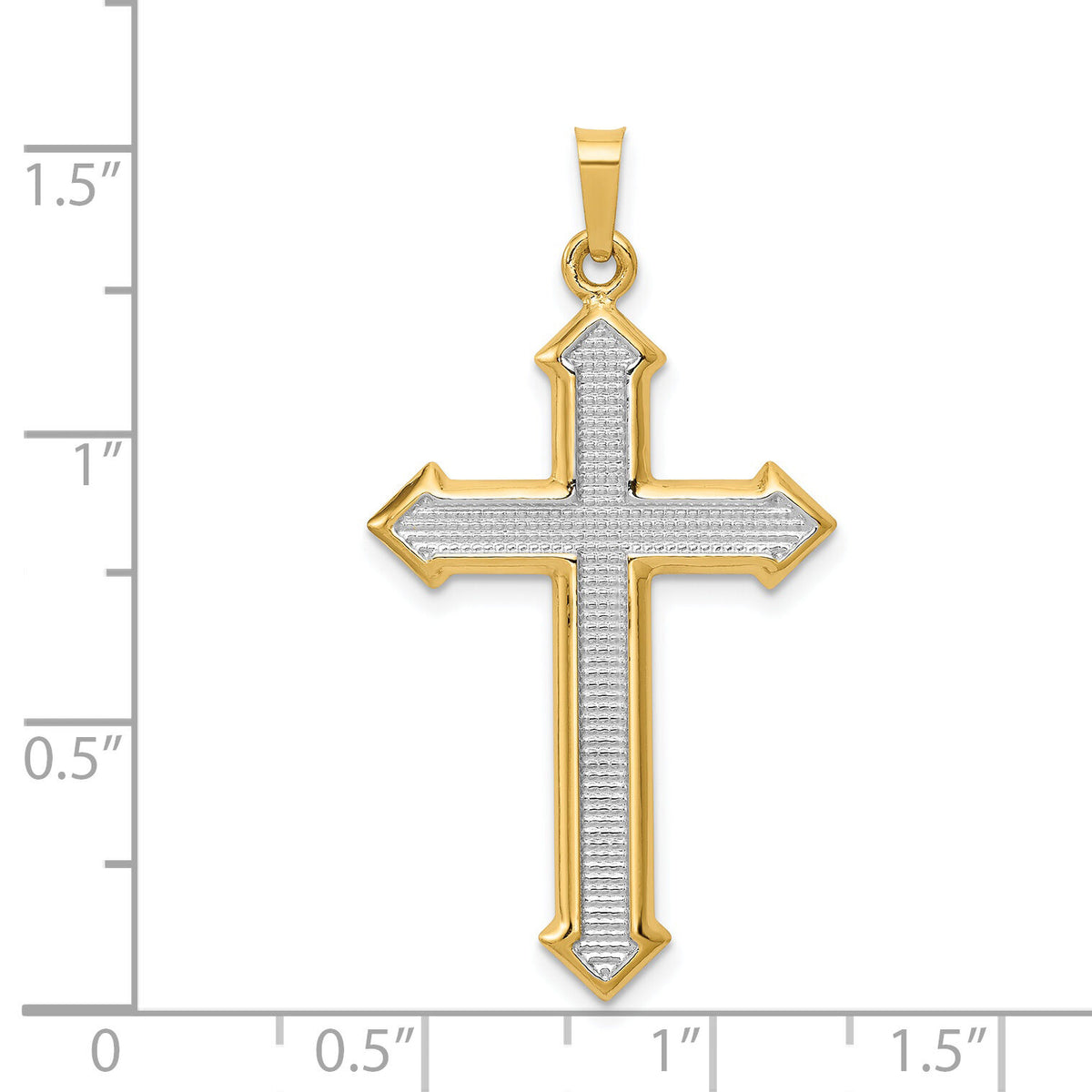 14k w/Rhodium Polished and Textured Passion Cross Pendant-XR1620