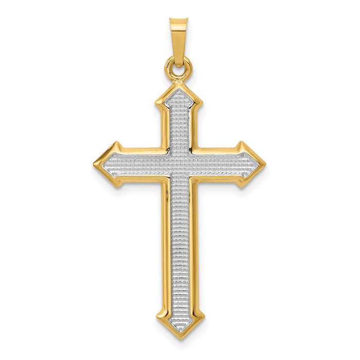 14k w/Rhodium Polished and Textured Passion Cross Pendant-XR1620