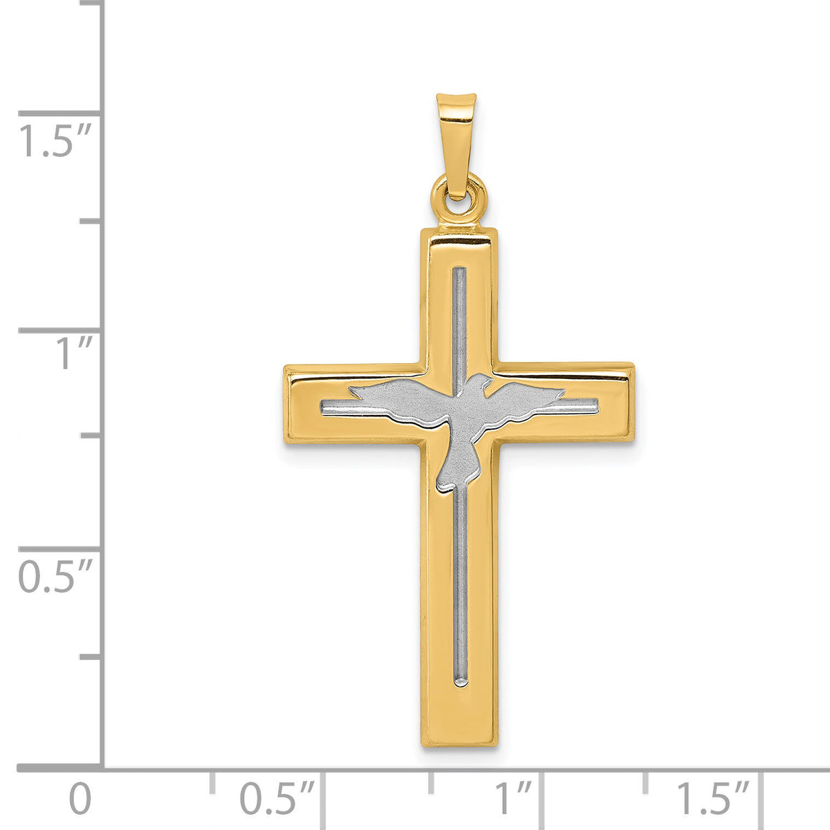 14K W/Rhodium Polished and Satin Cross W/Dove Pendant-XR1625