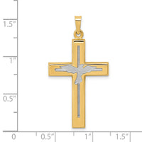 14K W/Rhodium Polished and Satin Cross W/Dove Pendant-XR1625