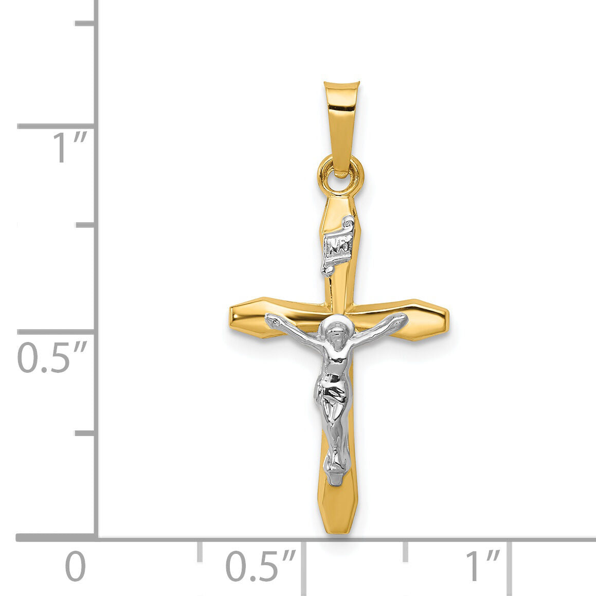 14k Two-tone Polished INRI Crucifix Pendant-XR1627