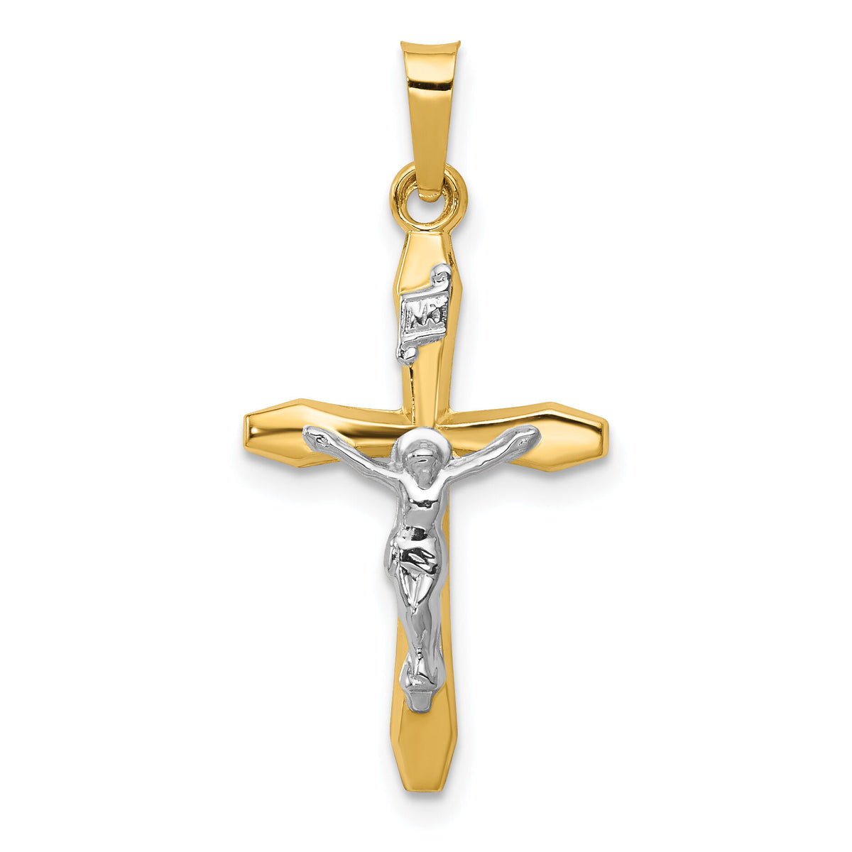 14k Two-tone Polished INRI Crucifix Pendant-XR1627