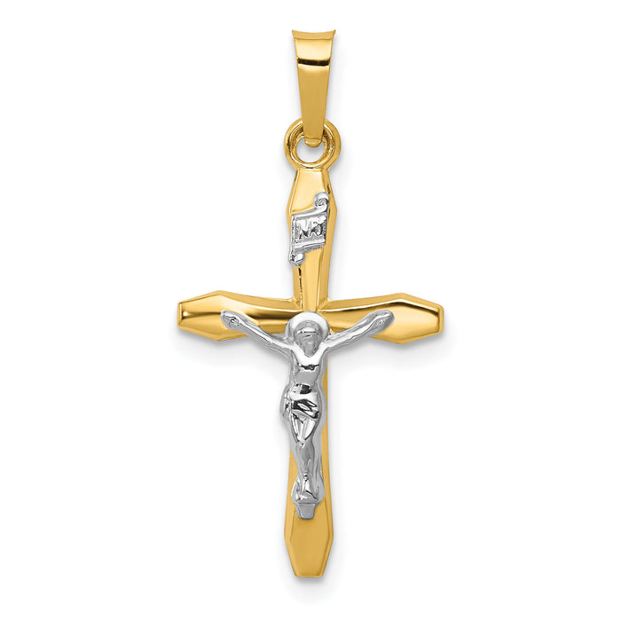 14k Two-tone Polished INRI Crucifix Pendant-XR1627