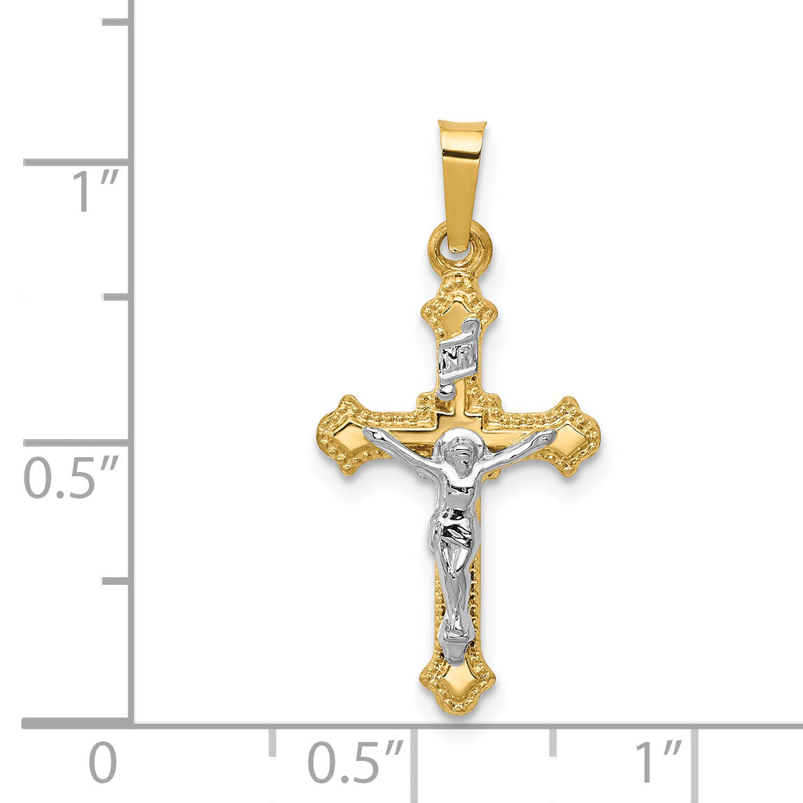 14k Two-tone Polished INRI Crucifix Pendant-XR1628